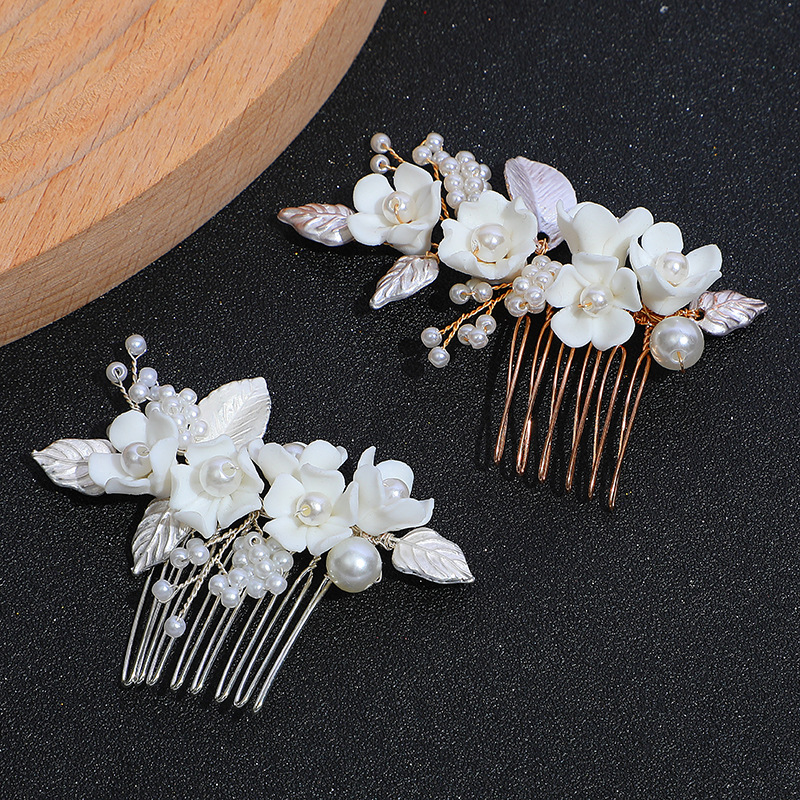 手工編織陶瓷珍珠合金插梳古風漢服髮型配飾婚禮寫真新娘頭飾批發