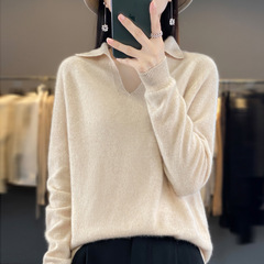 第一線の既製服のウールのセーターの女性100純ウールの怠惰な風のニットの底のシャツの高級感の上着の中にセーターを掛けます。
