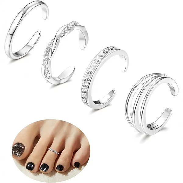 Cross-Border European and American High-End Copper Inlaid Zircon Toe Ring Plated with Real Gold Open Toe Ring 4-Piece Set of Niche Jewelry