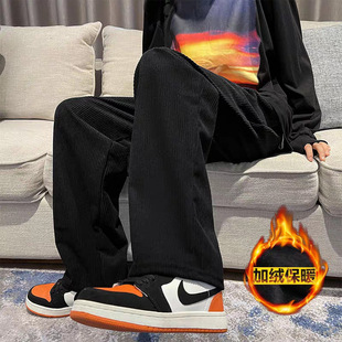 fleece-lined Corduroy Pants Men's Autumn and Winter Trendy Brand Vertical Straight Loose Wide-leg Pants Retro Casual Sports Pants