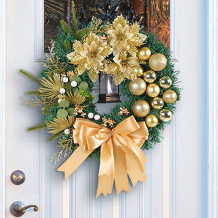 Amazon's New Golden Christmas Ball Pine Needle Garland Christmas Wreath Wholesale Window Rattan Door Hanging Decoration Wholesale