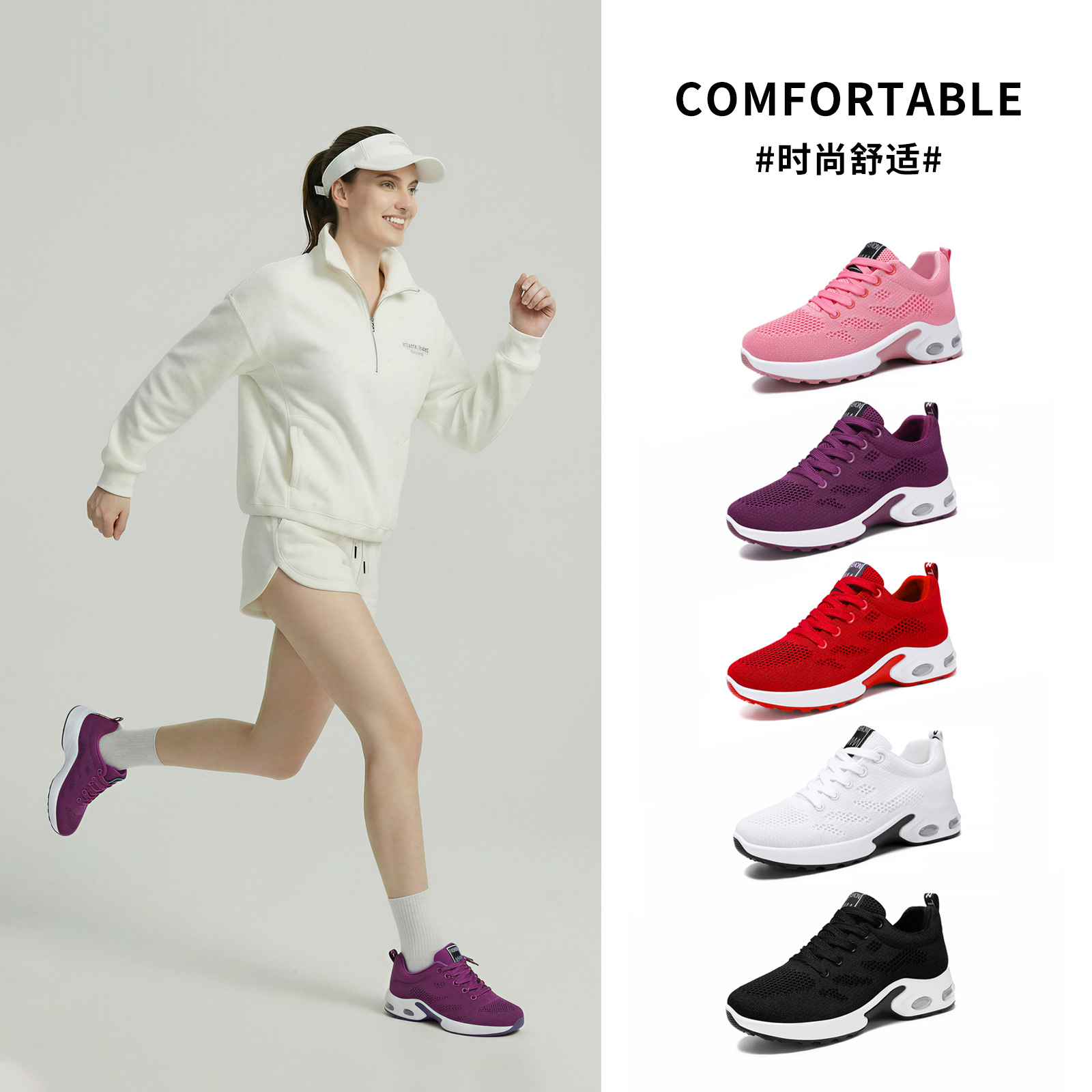 Zapatillas deportivas de primavera para mujer, talla grande, con amortiguación de aire, zapatillas bajas con cordones, zapatillas de malla transpirable, talla 44