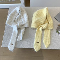 法帽披肩针织一体围巾纯色连帽帽子外搭多用新款网红针织秋冬季