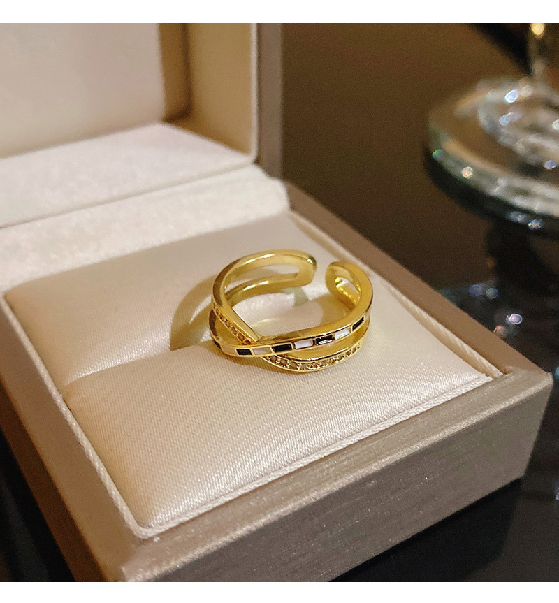 Fashion Geometric Copper Inlay Artificial Pearls Zircon Open Ring