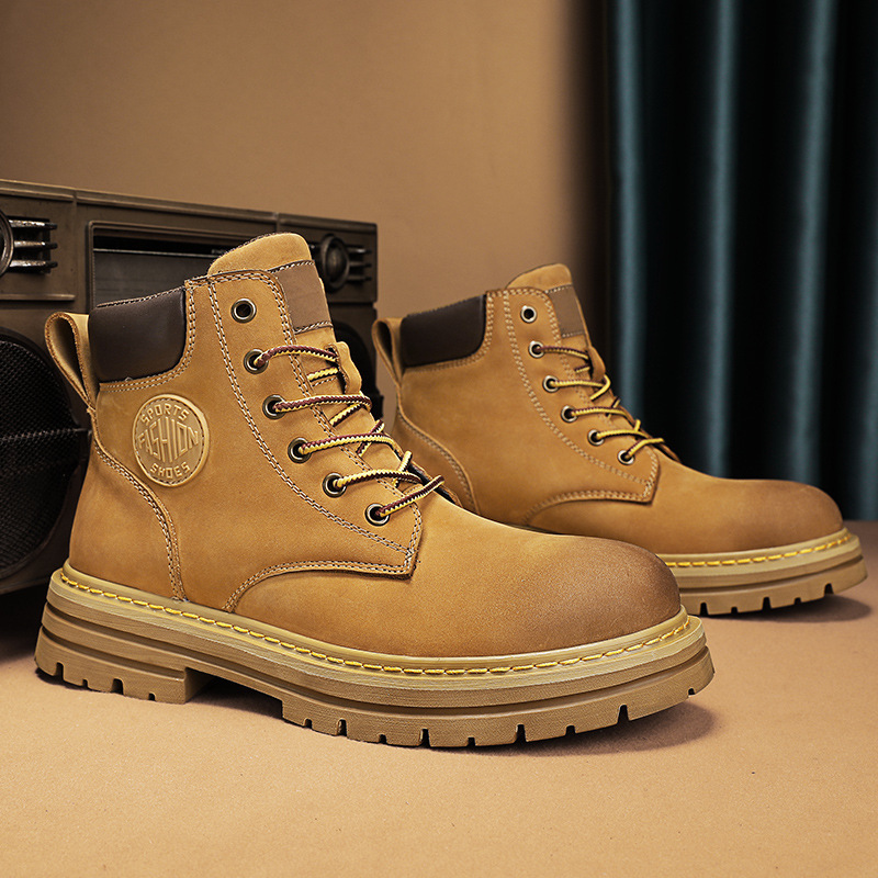 Men's Boots Autumn and Winter Classic Popular Thick-Soled Height-Increasing Casual Genuine Leather Martin Boots Men's Couple Yellow Boots Women's Boots