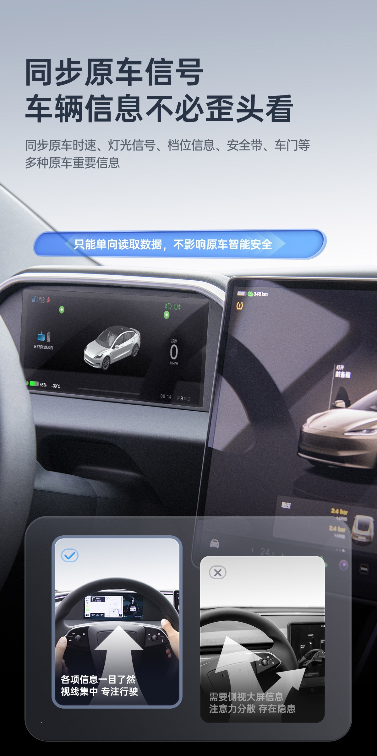 Suitable for Tesla Model 3, Model Y, and Model Yl Integrated Ambient Lighting with Carplay, Android, and Front Camera Instrument Panel