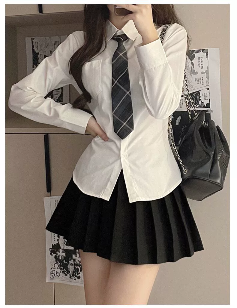 Поясничная осенняя рубашка, pleated юбка, комплект, slim fit