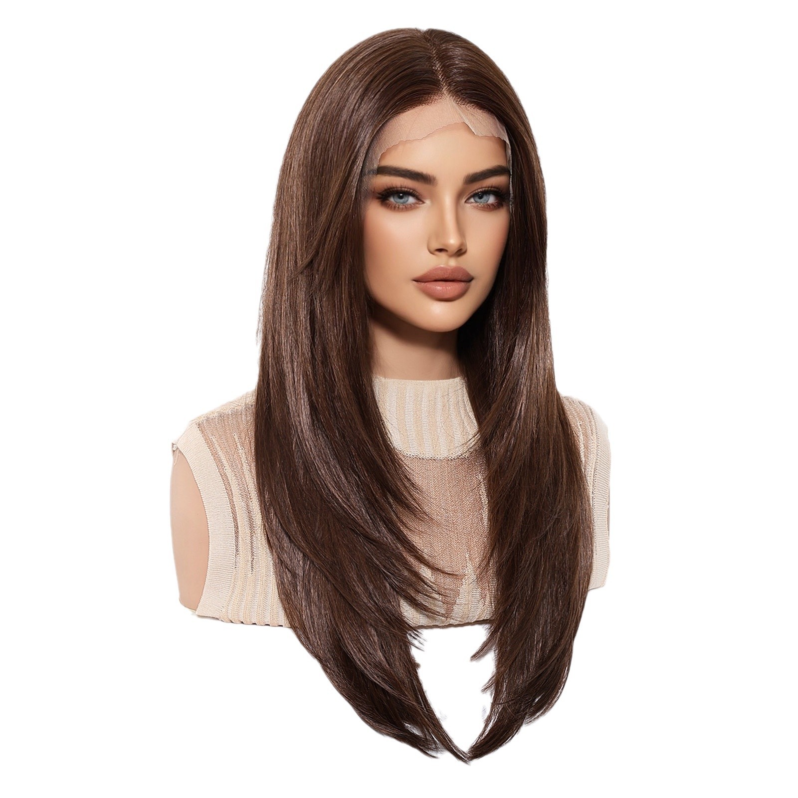 Cross-border 13*6 encaje lace todo el casco a voluntad, corte de pelo largo y liso, peluca de fibra química de seda de alta temperatura mate, mujer