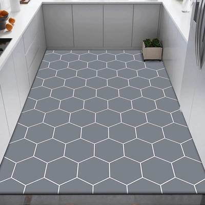 Avtomobil döşəmə paspasları — Anti-Fouling Floor Leather Carpet Kitchen - hexilateral-gray-50x80cm-size-small-careful-shooting