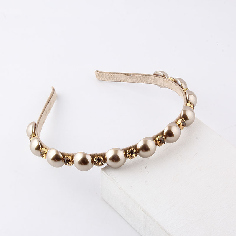 Fashion Solid Color Cloth Inlay Artificial Gemstones Pearl Hair Band 1 Piece display picture 3