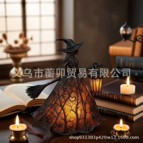 跨境新款女巫万圣节布置摆件女巫桌面台灯 Halloween Witch Lamp|undefined