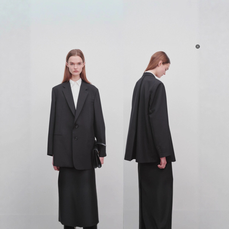 Th~Row Style Loose Classic Silhouette Wool Suit Jacket Boyfriend Style Back Hem Double Pleated Suit for Women