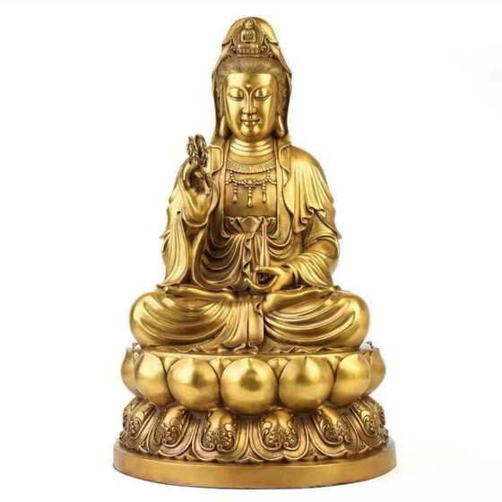 Copper Sitting Lotus Guanyin Ornaments Brass Guanyin Bodhisattva Buddha Statues Ornaments Home Home Guanyin Empress Send Son