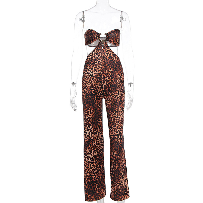 New Arrival Women Fashion Sexy Y2K Spice Girl Leopard Wrap Bust Jumpsuit Dress Sleeveless Outwear Bodycon Club Wear_ecoleips.com