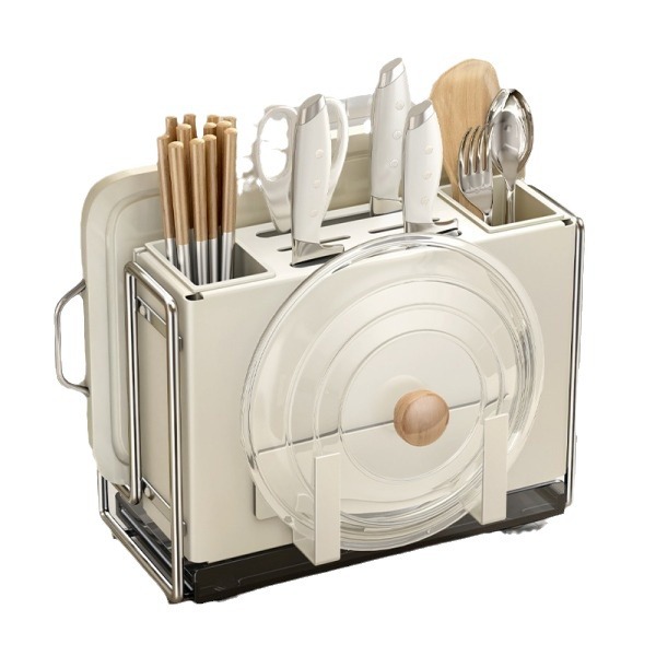 Estante de almacenamiento de cuchillos de cocina de viento de crema para herramientas multifuncionales domésticas palillos jaula de mesa tabla de corte cuchillo palillos almacenamiento de almacenamiento