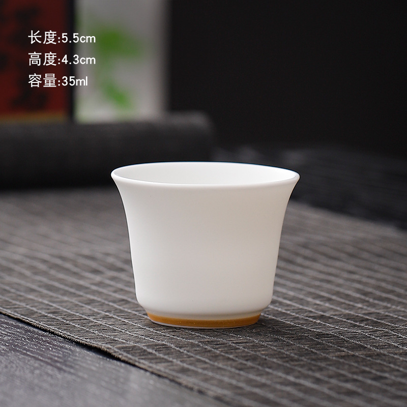 つや消しクリーム白羊脂玉カンフー茶器単品ホバー三才蓋碗遠山小茶杯家庭用ティーポット|undefined