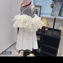 韓系女童套裝夏季洋氣25拼接新款寶寶波點背心裙白色冰感棉闊腿褲