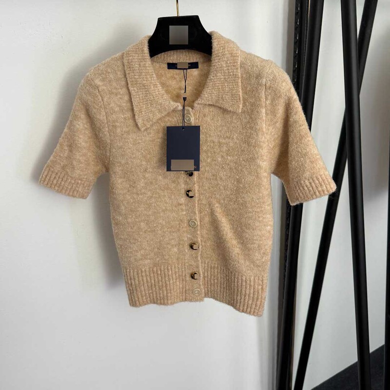 Shenzhen Nanyou High-End Stylish New Design by Lv Jia, Various Button Styles, Short-Sleeve Knit Cardigan with a Turn-Down Collar, Top