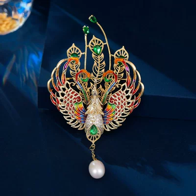 National Style Bird-Of-Paradise Brooch, Light Luxury and High-End Feel, Accessory for Qipao Dress, Colorful Enamel Oil-Drip Brooch