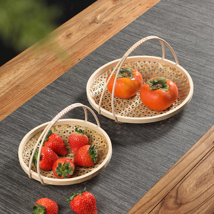 Handmade Bamboo Products Fruit Basket Refreshment Plate Small Basket Household Round Bamboo Sieve Basket Storage Basket Steamed Bread Basket
