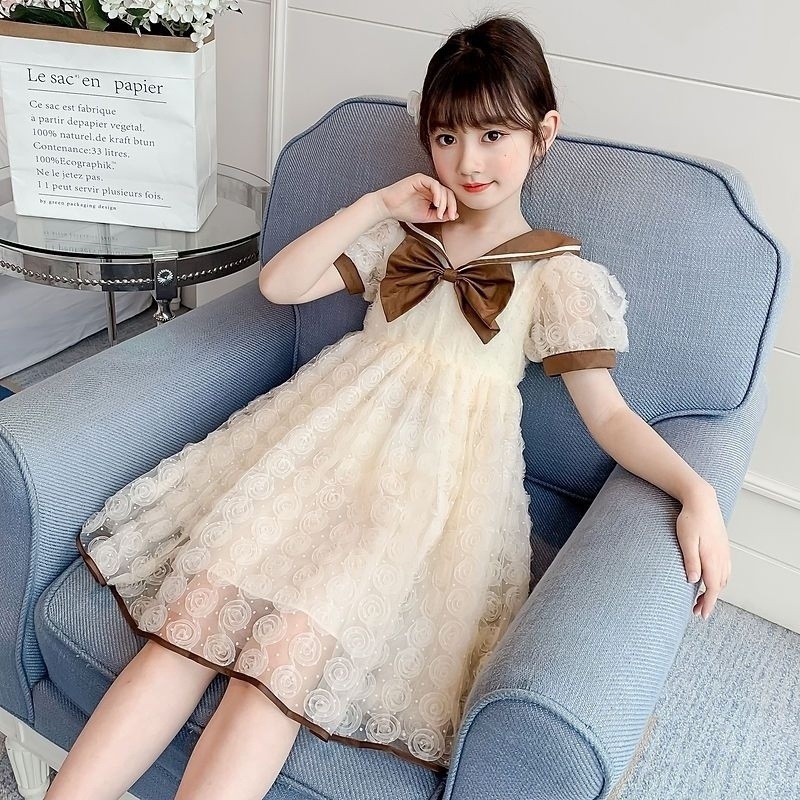 Girls Dress Summer New Style Lace Children's Skirt Summer Super Fairy Girl Princess Dress Loose Short-Sleeved Summer