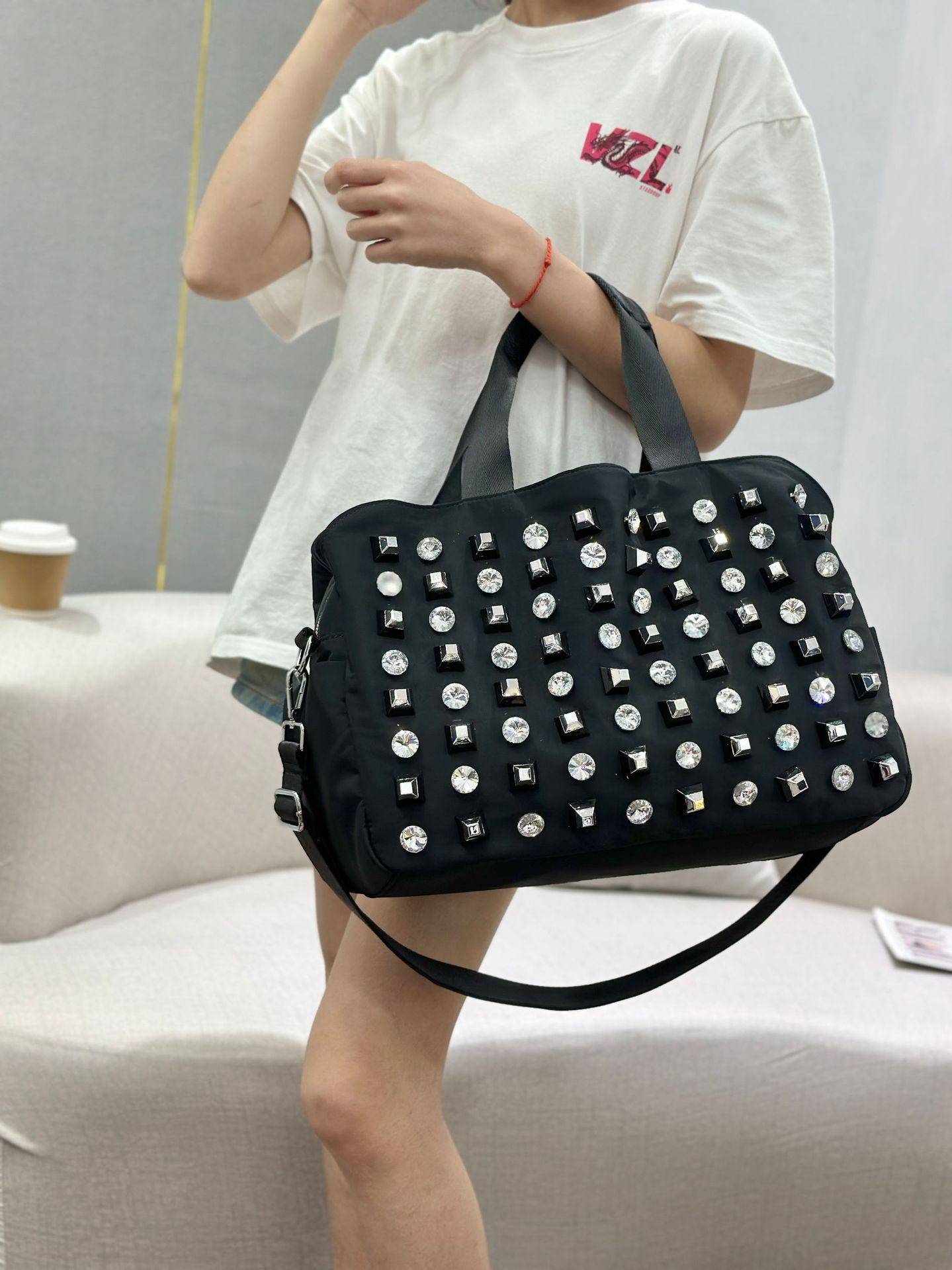 Damen Handtasche Mit Pentagramm Und Strass In Groß_voghion.com