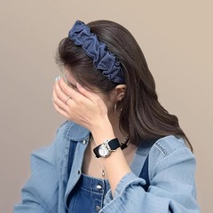 韩国牛仔布褶皱宽边发箍女2025新款日常外戴高颅顶头箍女发卡头饰