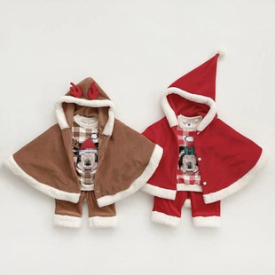 ins Korean style autumn and winter baby red cloak male and female baby Christmas New Year hooded cape shawl