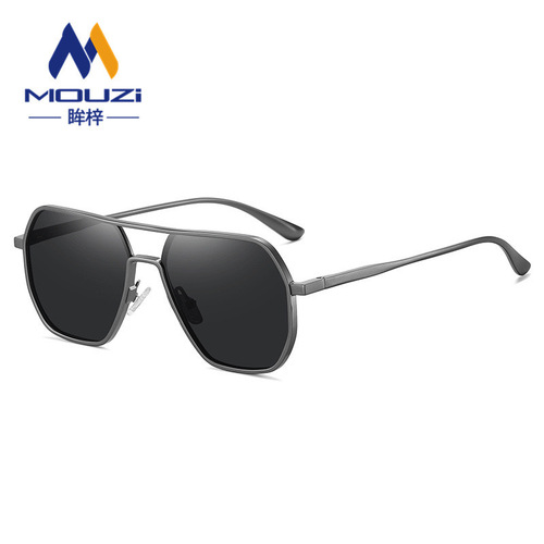Aluminum magnesium polarized sunglasses for men, anti-UV glare driving and fishing glasses, color-changing polygonal sunglasses