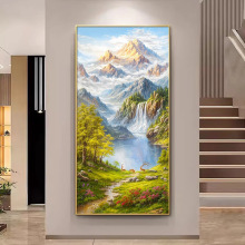聚宝盘入户玄关装饰画轻奢走廊过道山水画壁画正对门背有靠山挂画