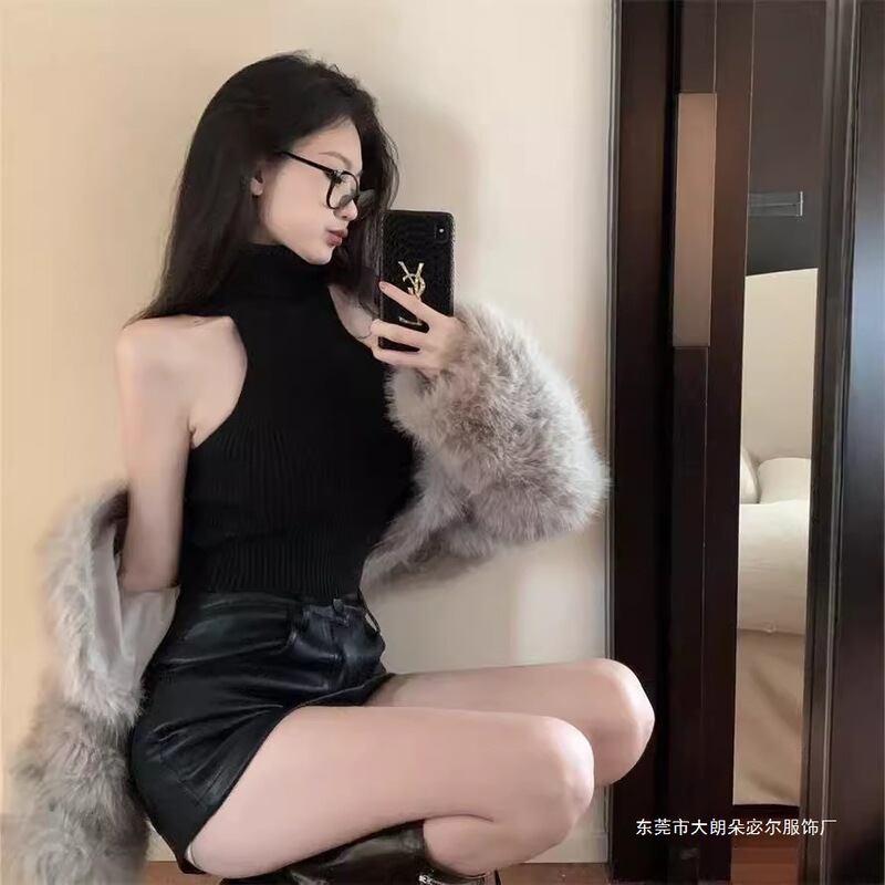 High Neck Spice Girl Sexy Sleeveless T-Shirt Vest Exterior Style Ins Slim-Fit Short Tight Sling Base Top High Neck Spice Girl Sexy Sleeveless T-Shirt Vest Exterior Style Ins Slim-Fit Short Tight Sling Base Top