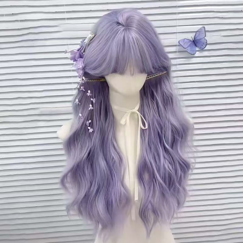 Purple Wig for Women, Long Hair, Barbie Style, Lolita Style, Long Curly Hair with Bangs, Water Wave Curls, Natural Full Wig Purple Wig for Women, Long Hair, Barbie Style, Lolita Style, Long Curly Hair with Bangs, Water Wave Curls, Natural Full Wig