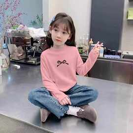 秋冬童装保暖打底衫中大童新款半高领德绒内搭女童长袖T恤上衣