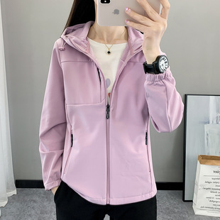 Outdoor Hooded Soft Shell Jacket for Lovers Sports Fleece Jacket Women's Rush Jacket Windproof Warm Spring and Autumn