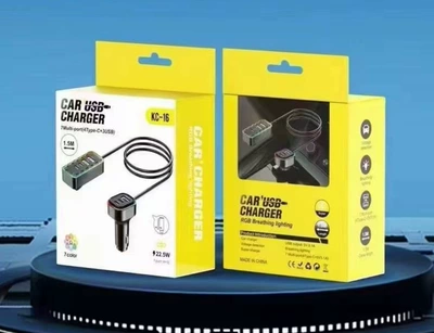 Private Model Kc-16 Bluetooth Car Charger with Cable One to Two Charger Qc3.0 Dual Tyep-C Car Charger Fast Charging (Mobil şarj cihazları) - black-kc-16-color-lantern-color-box
