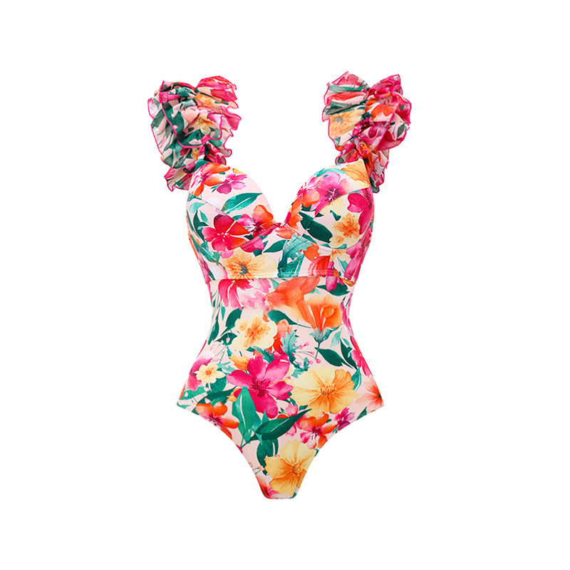 Short Sleeve Sleeve Length Women's Vacation Flower 2 Pieces Set One Piece Swimwear