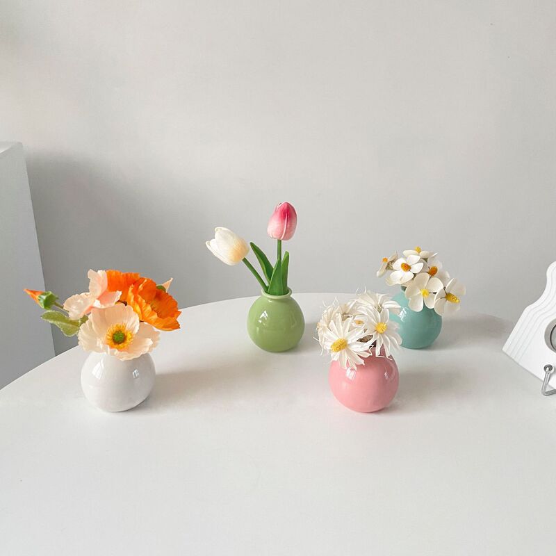 Mini Wide-mouth Bottle Ceramic Small Vase Artificial Flower Set ins Style Room Fake Flower Decoration Dried Flower Desktop Ornament Mini Wide-mouth Bottle Ceramic Small Vase Artificial Flower Set ins Style Room Fake Flower Decoration Dried Flower Desktop Ornament