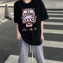 跨境 潮流卡通搞怪短袖t恤女夏季新款体恤宽松圆领设计感半袖上衣