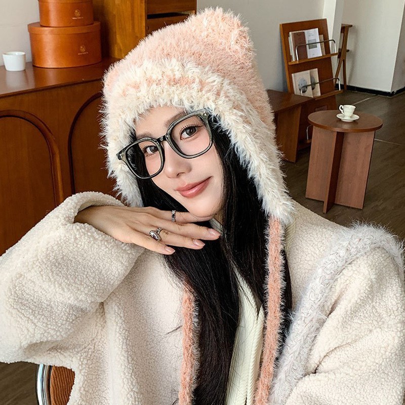 可爱小熊毛绒帽子女冬季s保暖护耳雷锋帽加厚防寒针织包头套头冷|undefined