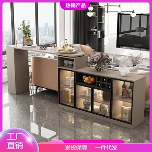 吧台桌家用旋转餐边柜一体靠墙多功能轻奢酒柜隔断柜现代背柜岛台-阿里巴巴