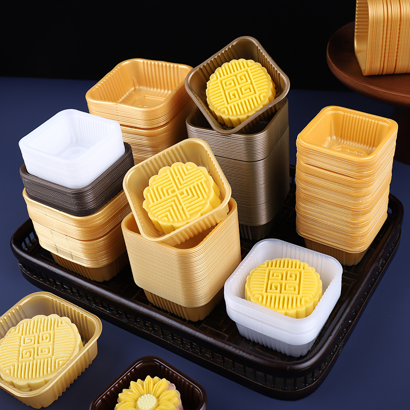 Fijación de pastel de luna de mediado otoño transparente 50g 75g 100g de huevo de plástico base de oro de plástico interno caja de embalaje de pastel de luna