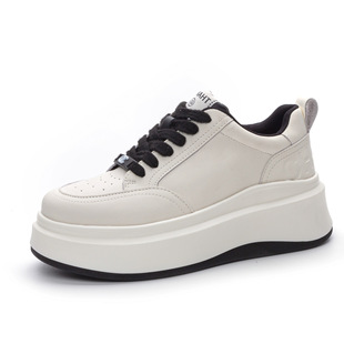 Genuine Leather White Shoes for Women's Sports and Leisure 25 Spring New Heightening Thick Sole Versatile Trbottomy Bread Small Fragrant Sneakers