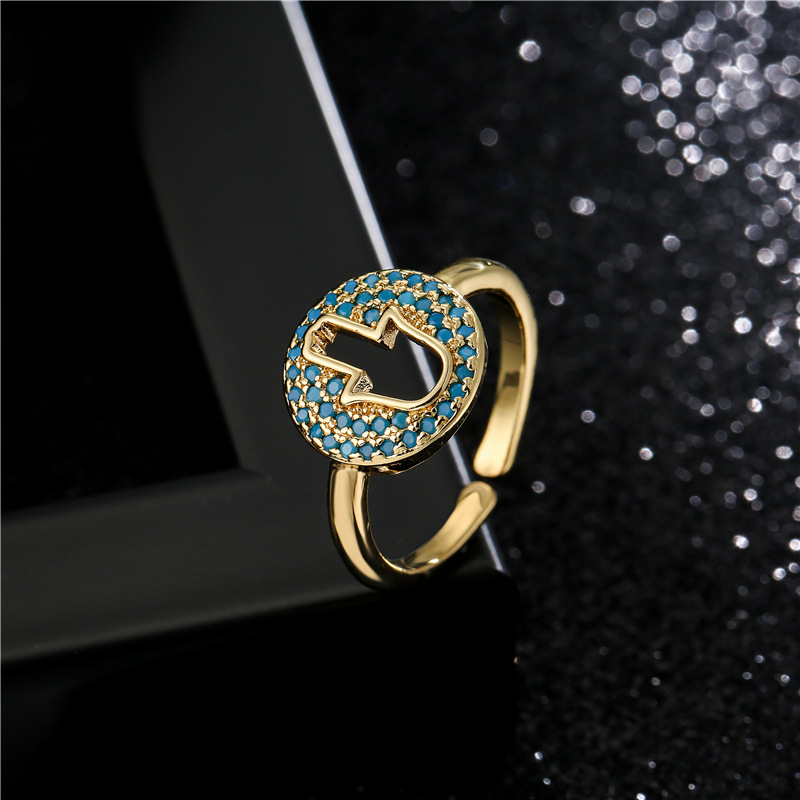 Fashion Hollow Palm Geometric Copper Inlaid Zircon Opening Adjustable Ring display picture 2