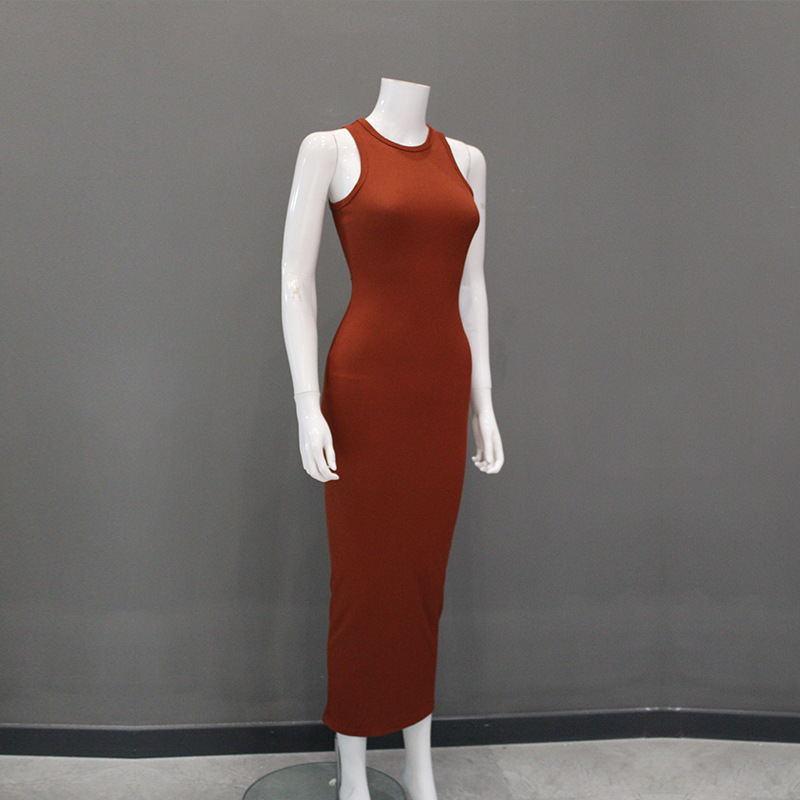 Women's Clothing new women's fashion round neck sleeveless temperament slim hip dress _mkmklike.com