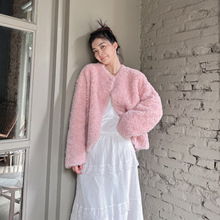 韩版廓形羊羔毛皮草外套女短款秋冬新款颗粒绒皮毛一体简约毛大衣