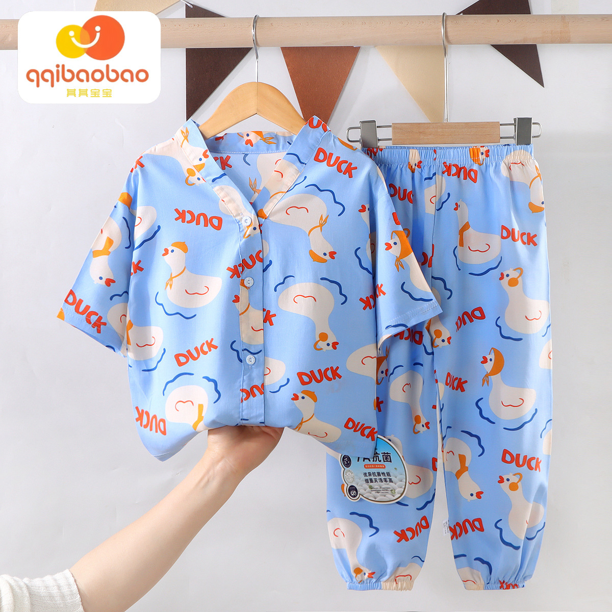 Niñas verano manga tres cuartos pijamas de seda de algodón de dibujos animados niños y niñas con aire acondicionado traje de servicio a domicilio bebé chaqueta fina verano