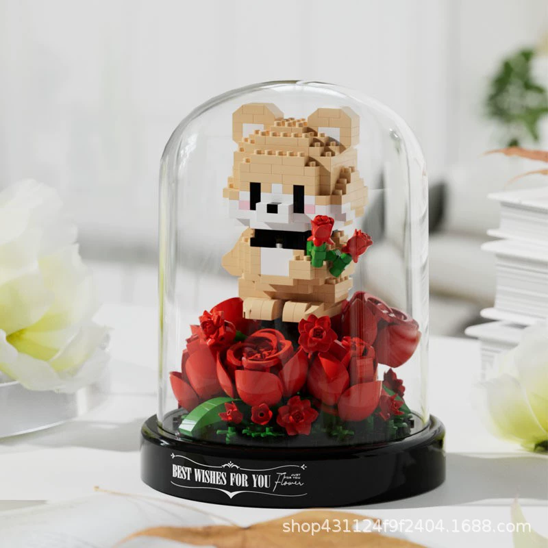 Набор элементов для вазоны (LEGO) — букет подсолнухов и роз, мини-демонстрационный купол, несколько моделей