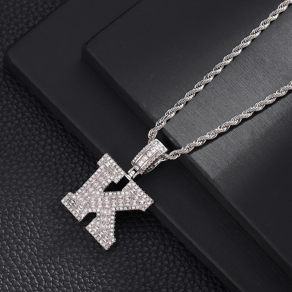 Hip-Hop Vintage Style Letter 304 Stainless Steel Copper Men's Pendant Necklace J 20Inch Hemp Flowers Chain Silver display picture 13