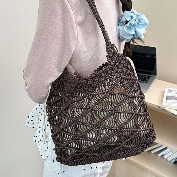 Bolso Tote de Paja Tejida con Diseño Calado para Uso Diario