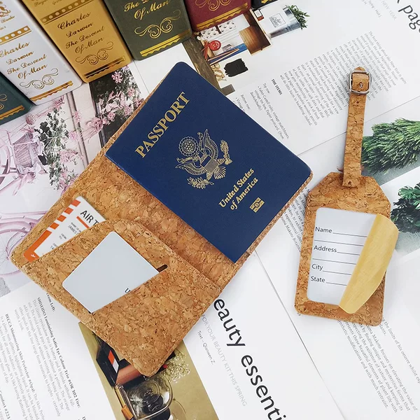 Cork Passbook Holder Bag Luggage Tag Cork passport Holder and luggage Tag Set